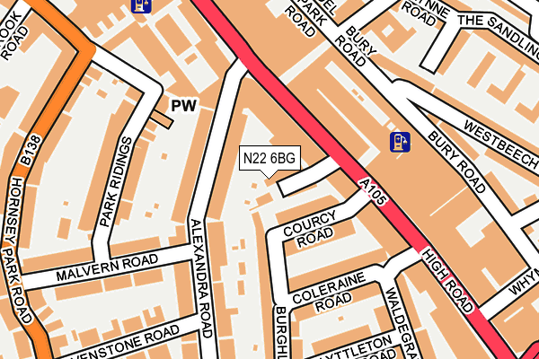 N22 6BG map - OS OpenMap – Local (Ordnance Survey)