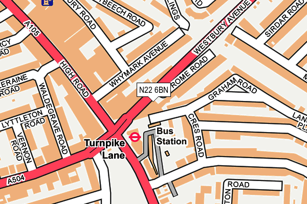 N22 6BN map - OS OpenMap – Local (Ordnance Survey)