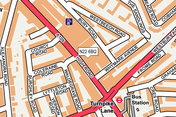 N22 6BQ map - OS OpenMap – Local (Ordnance Survey)