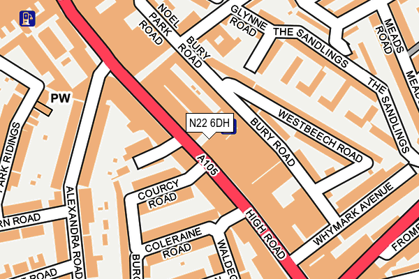N22 6DH map - OS OpenMap – Local (Ordnance Survey)
