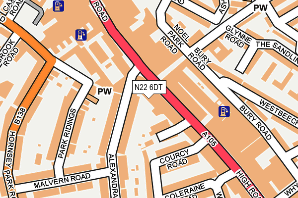 N22 6DT map - OS OpenMap – Local (Ordnance Survey)