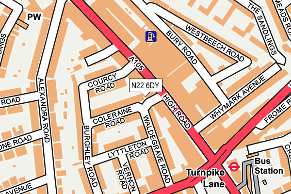 N22 6DY map - OS OpenMap – Local (Ordnance Survey)