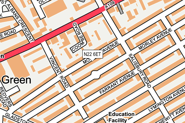 N22 6ET map - OS OpenMap – Local (Ordnance Survey)