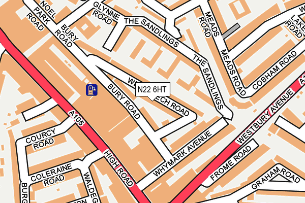 N22 6HT map - OS OpenMap – Local (Ordnance Survey)