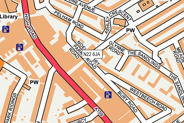 N22 6JA map - OS OpenMap – Local (Ordnance Survey)
