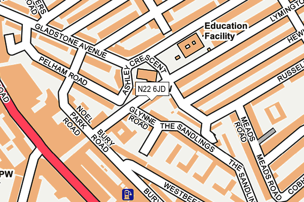 N22 6JD map - OS OpenMap – Local (Ordnance Survey)