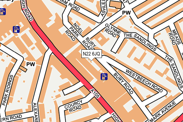 N22 6JQ map - OS OpenMap – Local (Ordnance Survey)