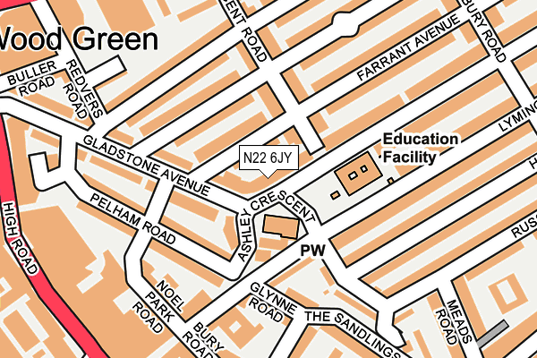 N22 6JY map - OS OpenMap – Local (Ordnance Survey)