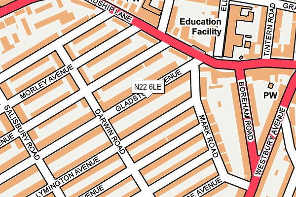 N22 6LE map - OS OpenMap – Local (Ordnance Survey)