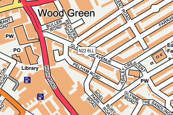 N22 6LL map - OS OpenMap – Local (Ordnance Survey)