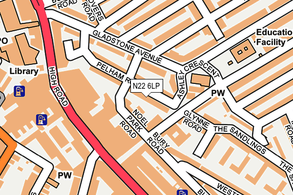 N22 6LP map - OS OpenMap – Local (Ordnance Survey)