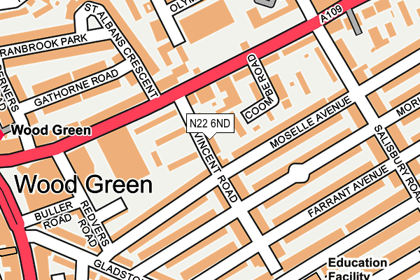 N22 6ND map - OS OpenMap – Local (Ordnance Survey)