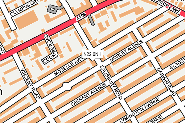 N22 6NH map - OS OpenMap – Local (Ordnance Survey)