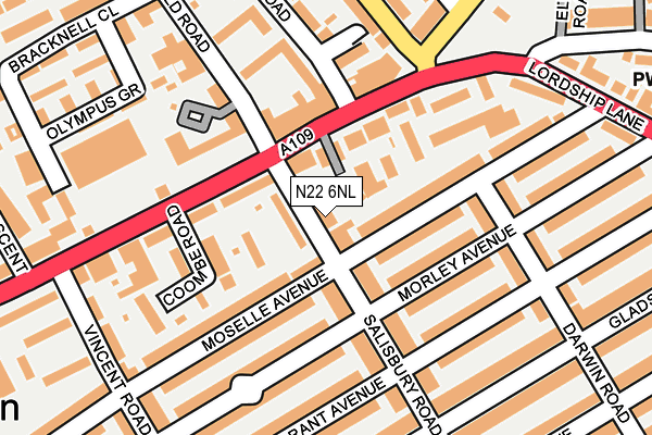 N22 6NL map - OS OpenMap – Local (Ordnance Survey)