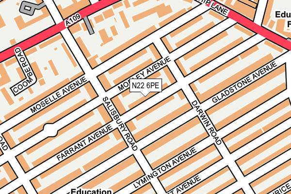 N22 6PE map - OS OpenMap – Local (Ordnance Survey)
