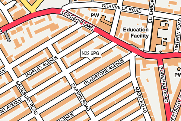 N22 6PG map - OS OpenMap – Local (Ordnance Survey)