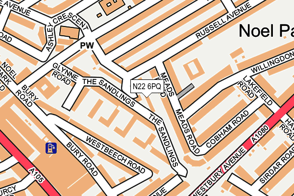 N22 6PQ map - OS OpenMap – Local (Ordnance Survey)