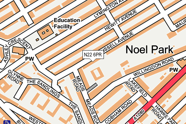 N22 6PR map - OS OpenMap – Local (Ordnance Survey)