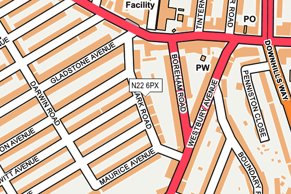 N22 6PX map - OS OpenMap – Local (Ordnance Survey)