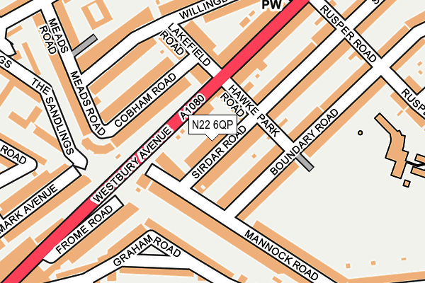 N22 6QP map - OS OpenMap – Local (Ordnance Survey)