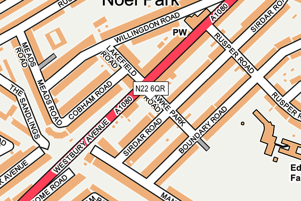N22 6QR map - OS OpenMap – Local (Ordnance Survey)