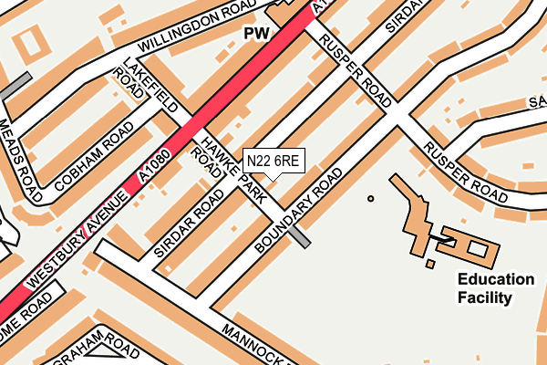 N22 6RE map - OS OpenMap – Local (Ordnance Survey)