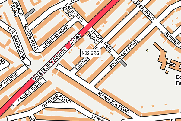 N22 6RG map - OS OpenMap – Local (Ordnance Survey)