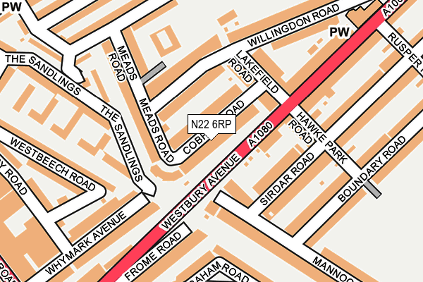 N22 6RP map - OS OpenMap – Local (Ordnance Survey)