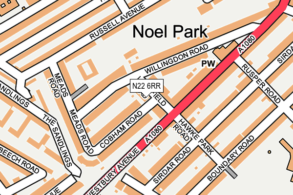 N22 6RR map - OS OpenMap – Local (Ordnance Survey)