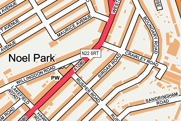 N22 6RT map - OS OpenMap – Local (Ordnance Survey)