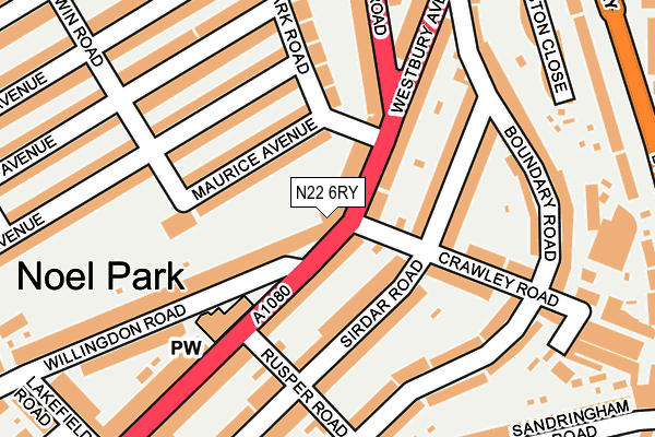 N22 6RY map - OS OpenMap – Local (Ordnance Survey)