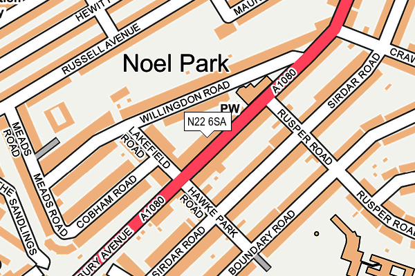 N22 6SA map - OS OpenMap – Local (Ordnance Survey)