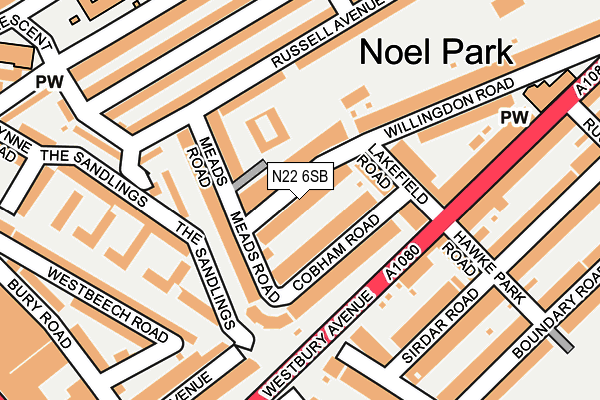 N22 6SB map - OS OpenMap – Local (Ordnance Survey)