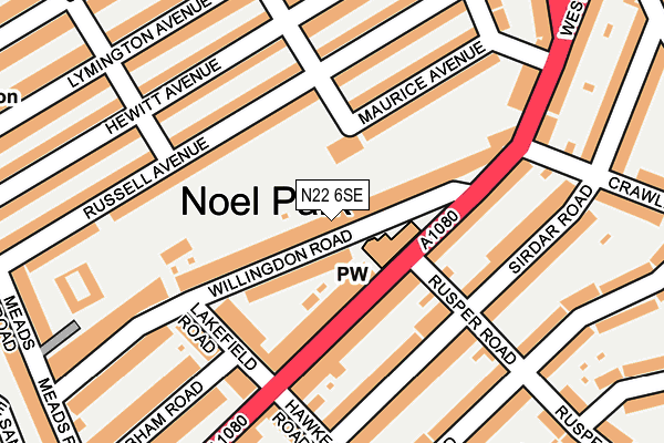 N22 6SE map - OS OpenMap – Local (Ordnance Survey)
