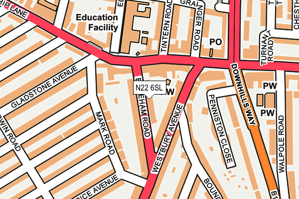 N22 6SL map - OS OpenMap – Local (Ordnance Survey)