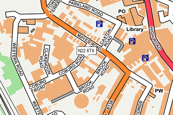 N22 6TX map - OS OpenMap – Local (Ordnance Survey)