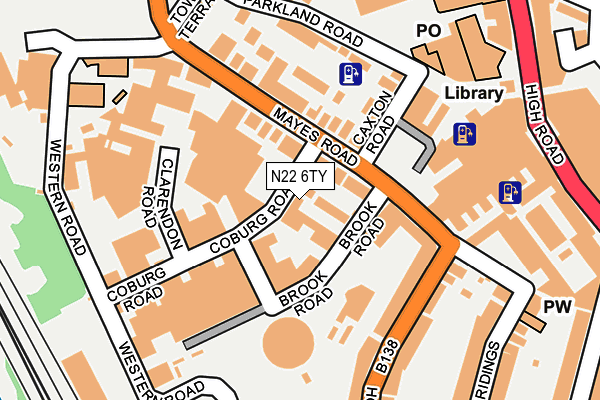 N22 6TY map - OS OpenMap – Local (Ordnance Survey)