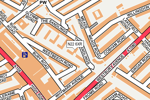 N22 6XR map - OS OpenMap – Local (Ordnance Survey)