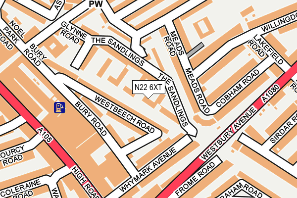 N22 6XT map - OS OpenMap – Local (Ordnance Survey)