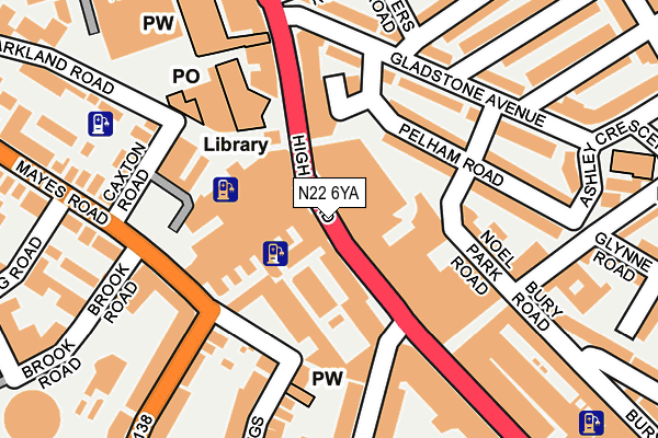 N22 6YA map - OS OpenMap – Local (Ordnance Survey)
