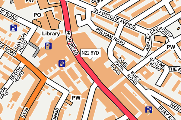 N22 6YD map - OS OpenMap – Local (Ordnance Survey)