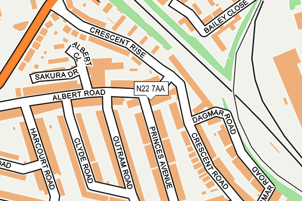 N22 7AA map - OS OpenMap – Local (Ordnance Survey)