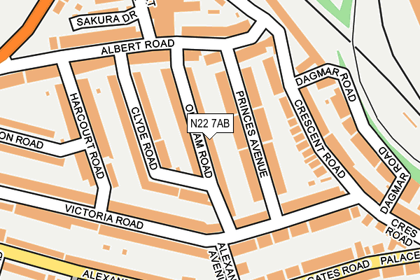 N22 7AB map - OS OpenMap – Local (Ordnance Survey)