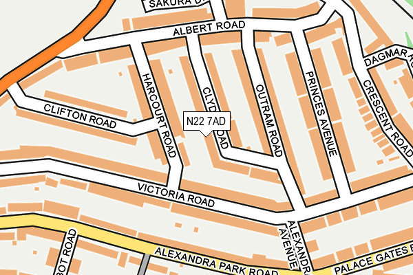 N22 7AD map - OS OpenMap – Local (Ordnance Survey)