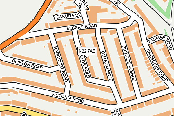 N22 7AE map - OS OpenMap – Local (Ordnance Survey)