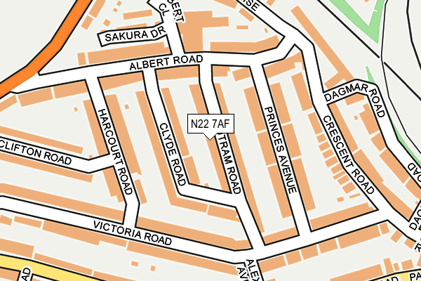 N22 7AF map - OS OpenMap – Local (Ordnance Survey)