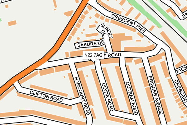 N22 7AG map - OS OpenMap – Local (Ordnance Survey)