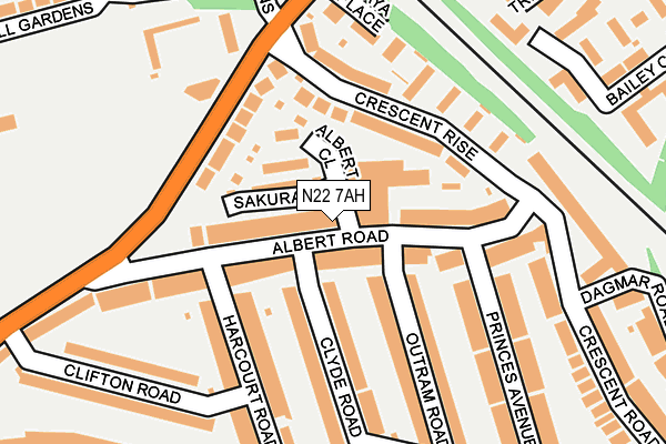 N22 7AH map - OS OpenMap – Local (Ordnance Survey)