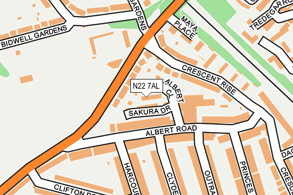 N22 7AL map - OS OpenMap – Local (Ordnance Survey)
