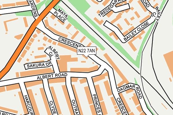 N22 7AN map - OS OpenMap – Local (Ordnance Survey)